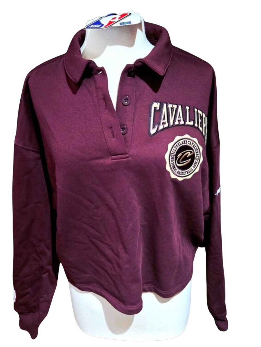 NBA Cleveland Cavaliers Womans Collared Button Up Sweatshirt Maroon Size XL